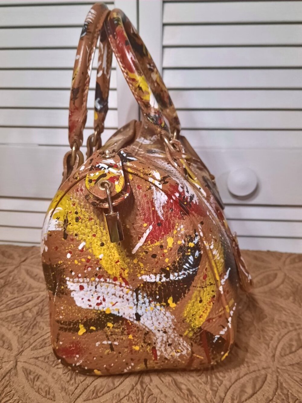 Dooney & Bourke Dipinta Inspired Hand Painted Vintage Speedy Style Barrel Bag - Picture 6 of 16